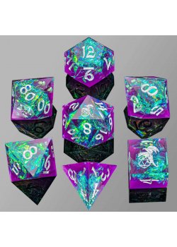 Captured Magic Sharp Resin Dice - Purple and Green